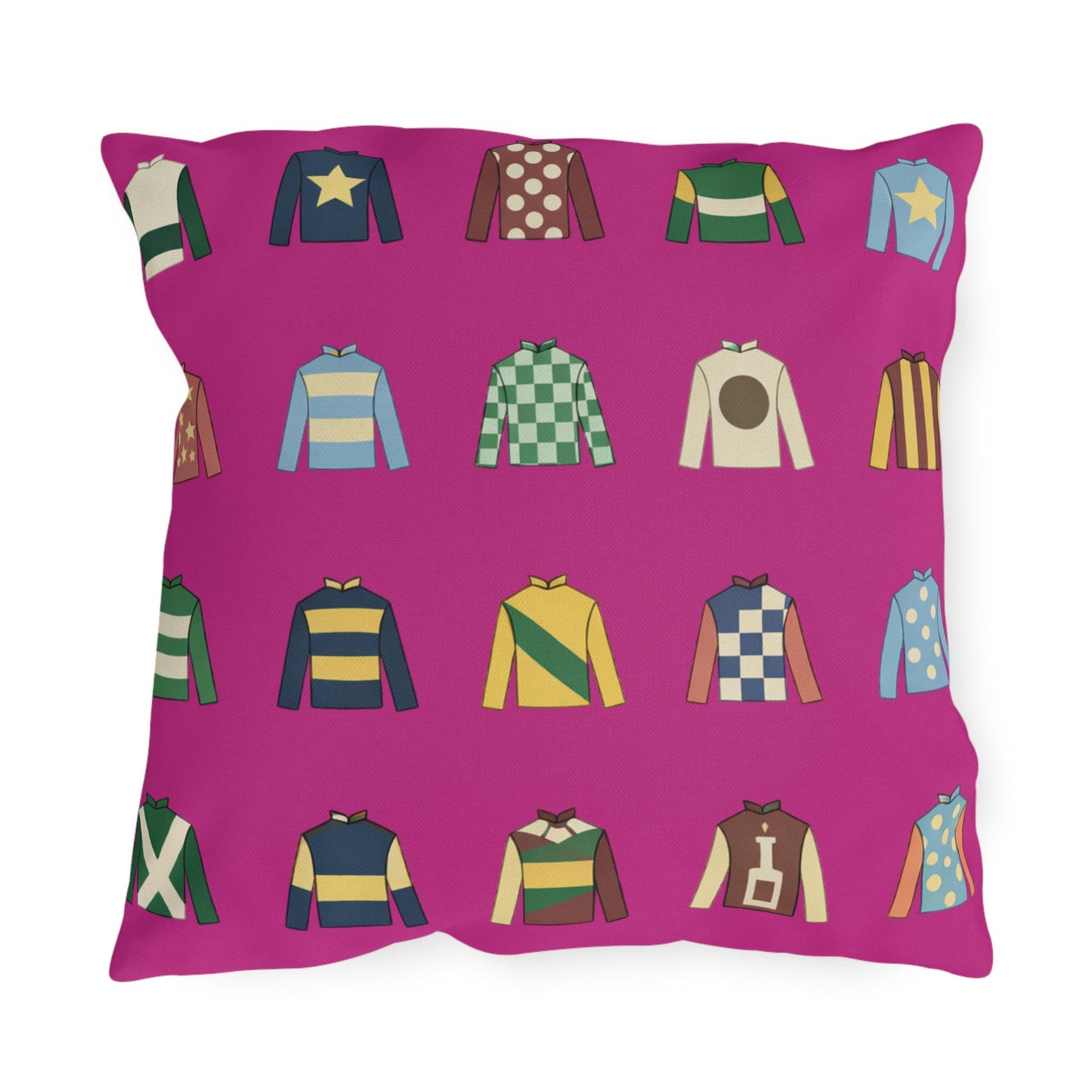 Hot Pink Kentucky Derby Jockey Silks Outdoor Pillows | Equestrian Horse Racing Colors, Preppy Coastal Decor