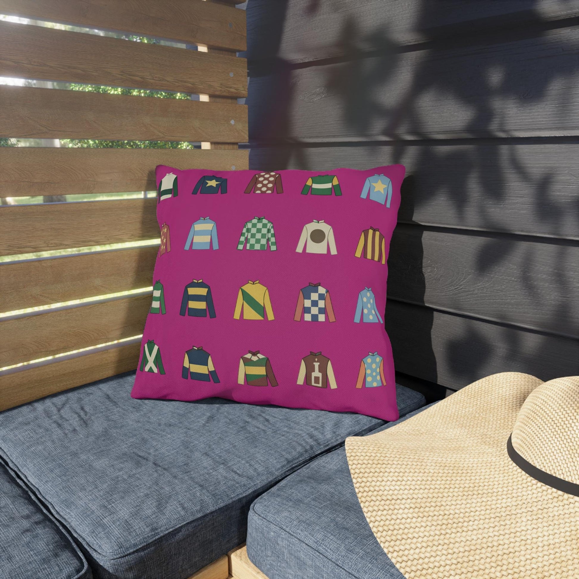 Hot Pink Kentucky Derby Jockey Silks Outdoor Pillows | Equestrian Horse Racing Colors, Preppy Coastal Decor