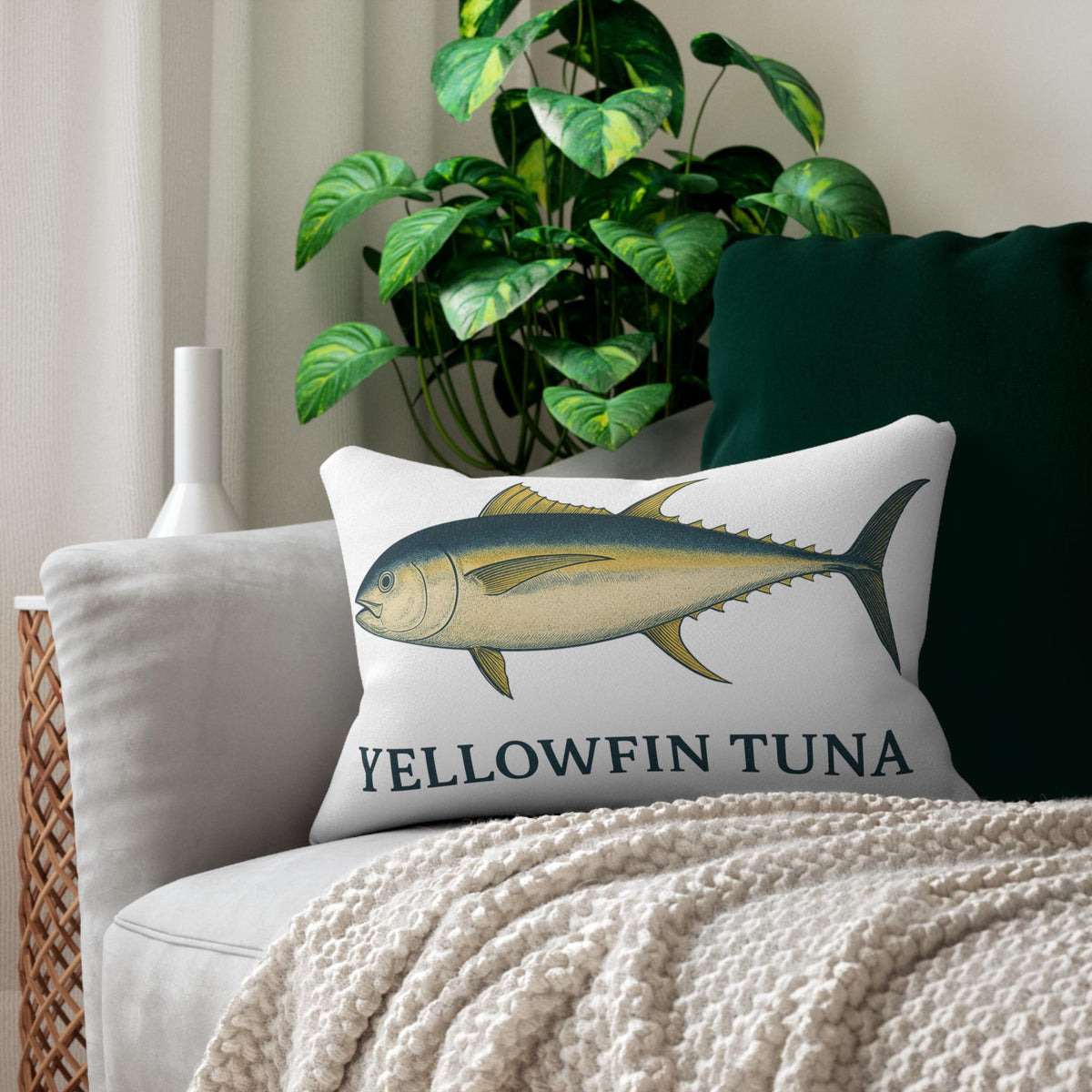 Yellowfin Tuna Coastal Lumbar Pillow | Saltwater Beach Decor