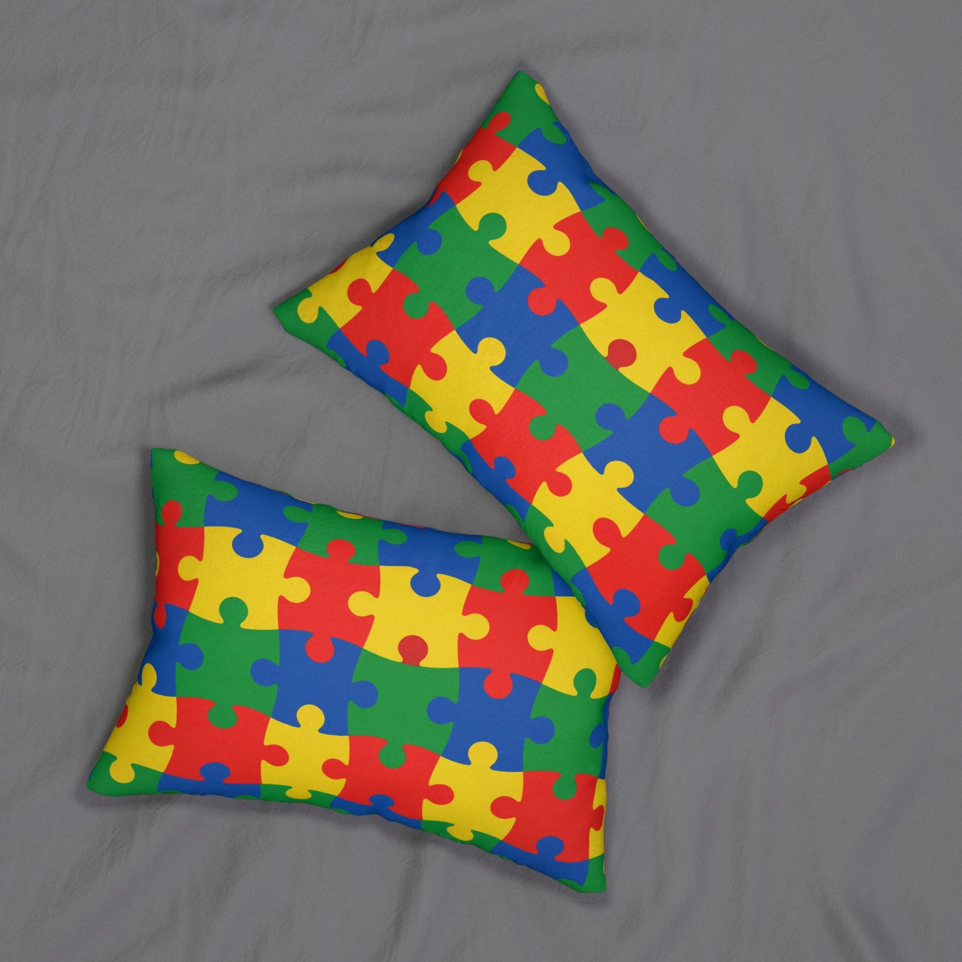 Autism Puzzle Piece Lumbar Pillow | Colorful Awareness Puzzle Pattern