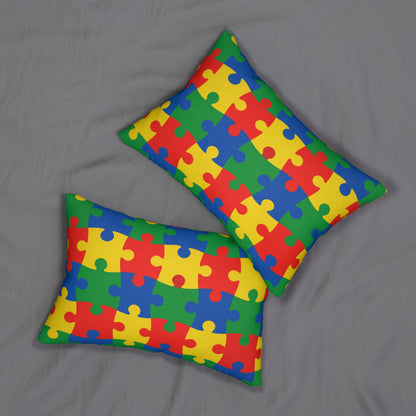 Autism Puzzle Piece Lumbar Pillow | Colorful Awareness Puzzle Pattern