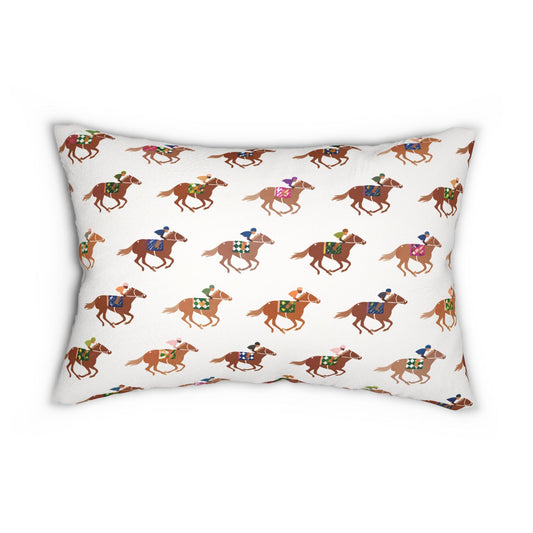 Preppy Horse Racing Jockey Print Lumbar Pillow | Equestrian Derby, Southern Prep Decor
