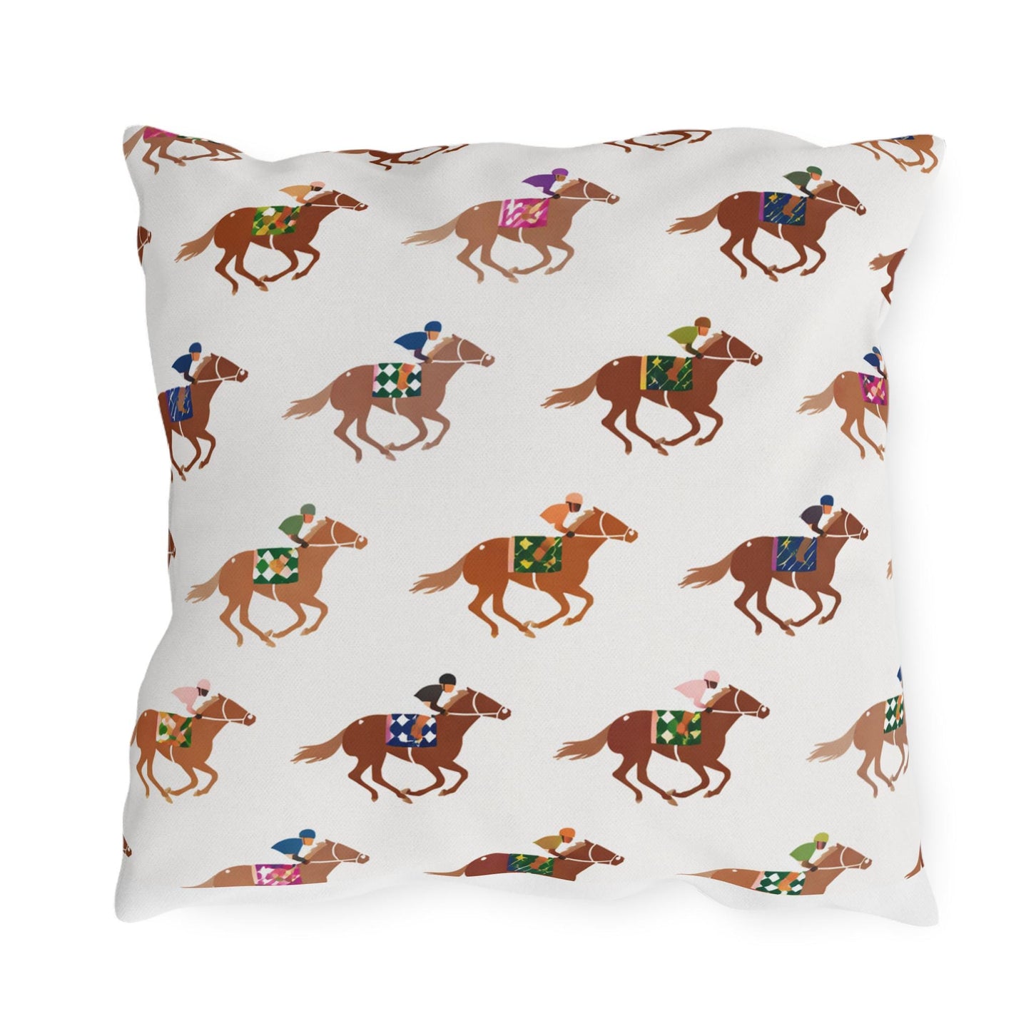 Preppy Horse Racing Jockey Print Outdoor Pillows | Equestrian Derby Lumbar Pillow