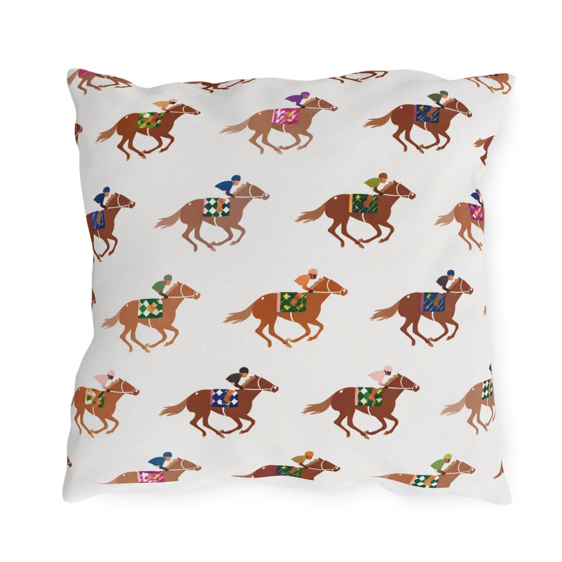 Preppy Horse Racing Jockey Print Outdoor Pillows | Equestrian Derby Lumbar Pillow