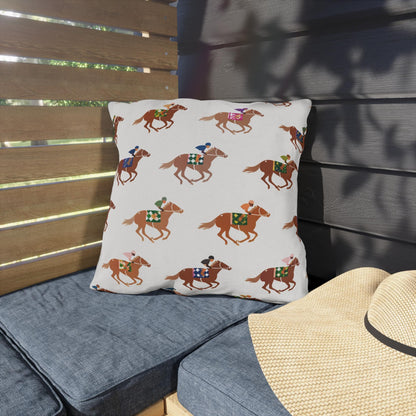 Preppy Horse Racing Jockey Print Outdoor Pillows | Equestrian Derby Lumbar Pillow