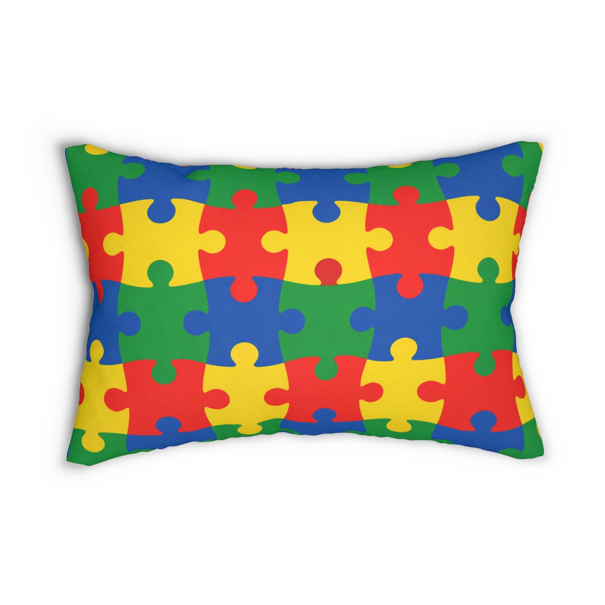 Autism Puzzle Piece Lumbar Pillow | Colorful Awareness Puzzle Pattern