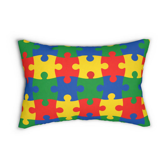 Autism Puzzle Piece Lumbar Pillow | Colorful Awareness Puzzle Pattern