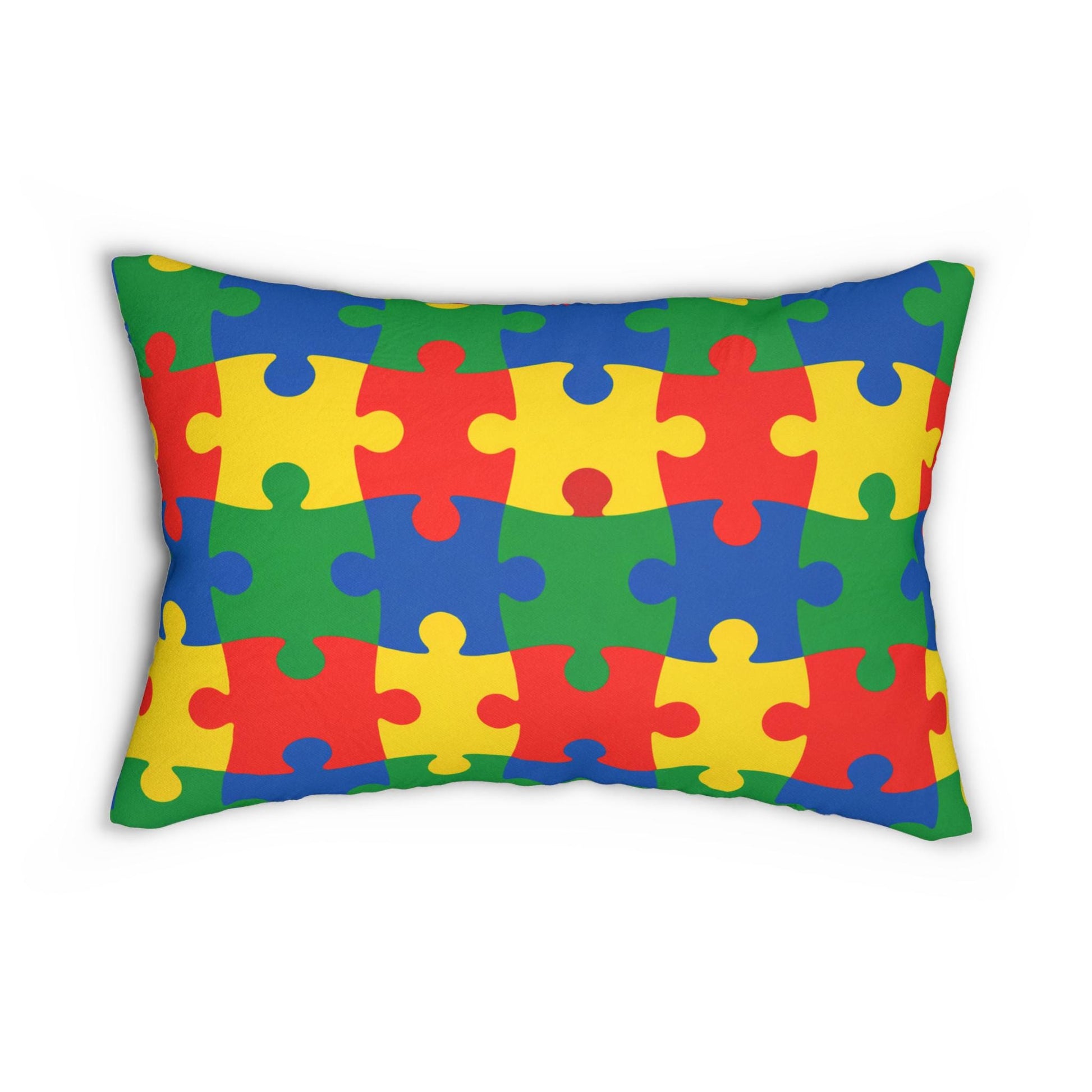 Autism Puzzle Piece Lumbar Pillow | Colorful Awareness Puzzle Pattern