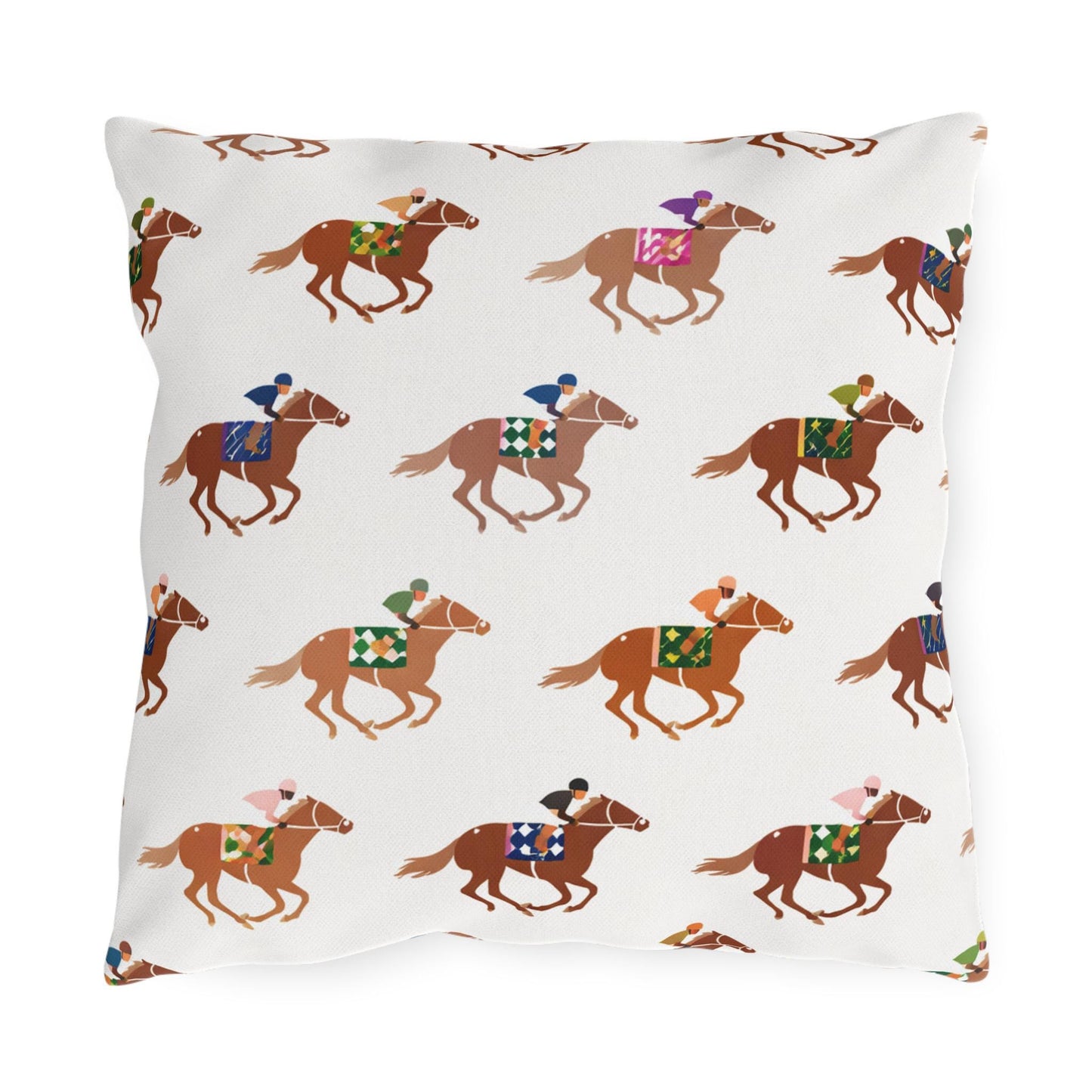 Preppy Horse Racing Jockey Print Outdoor Pillows | Equestrian Derby Lumbar Pillow
