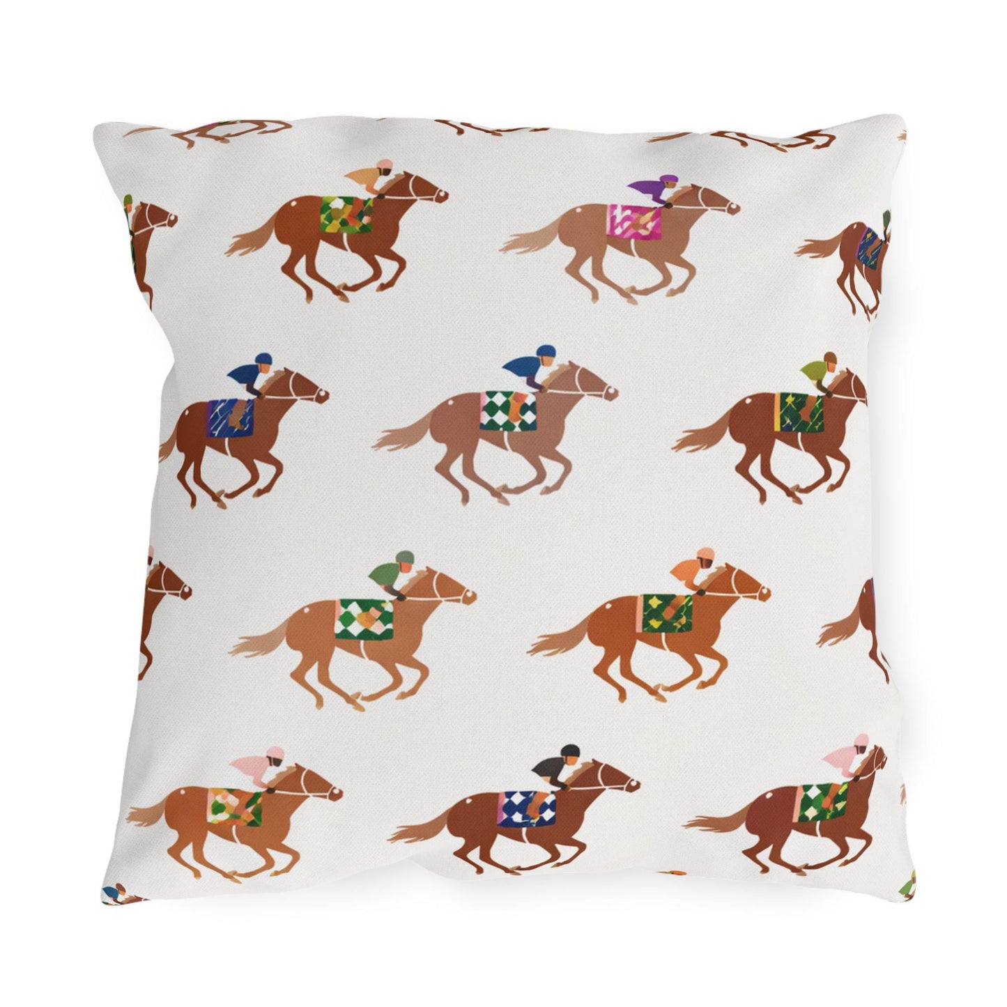 Preppy Horse Racing Jockey Print Outdoor Pillows | Equestrian Derby Lumbar Pillow