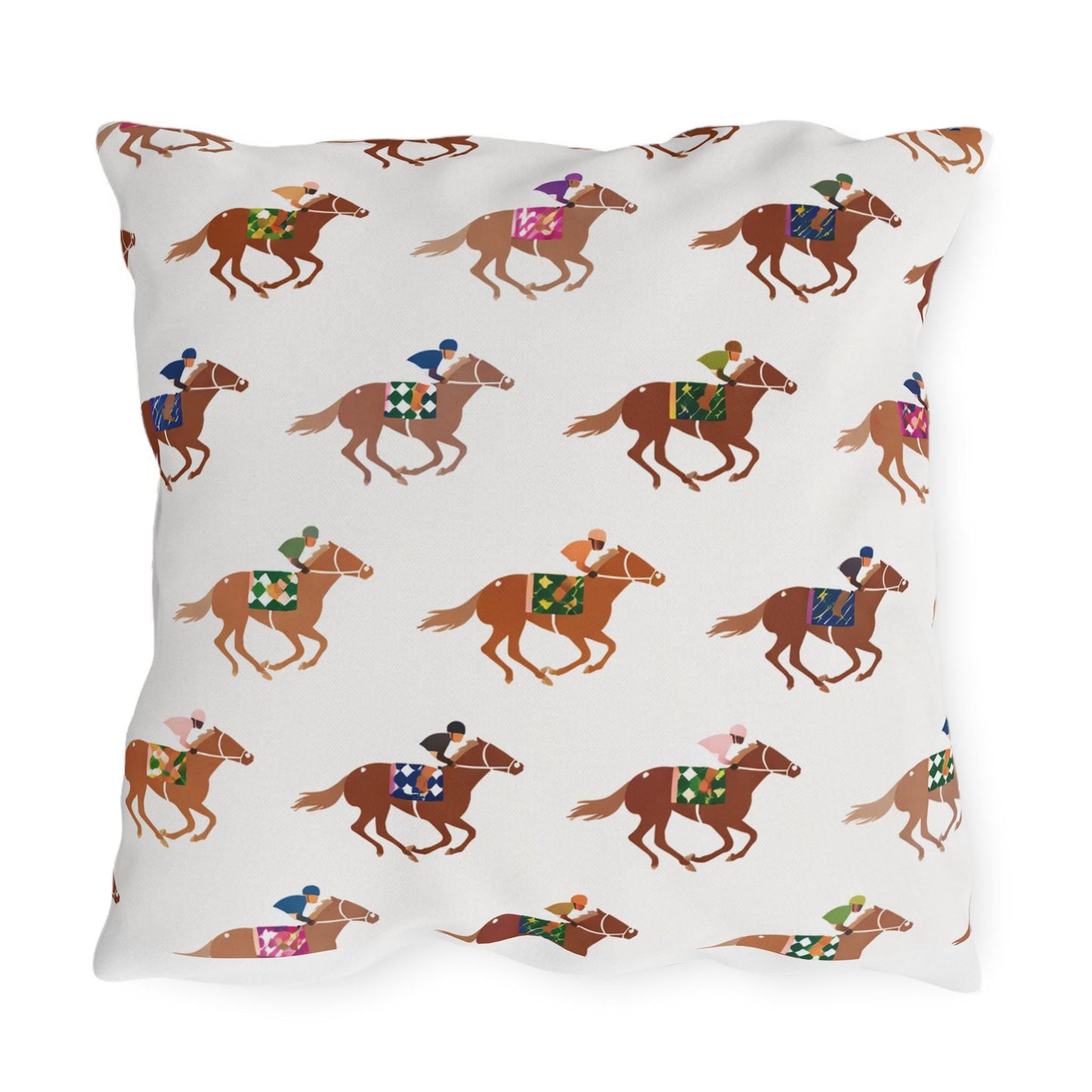 Preppy Horse Racing Jockey Print Outdoor Pillows | Equestrian Derby Lumbar Pillow