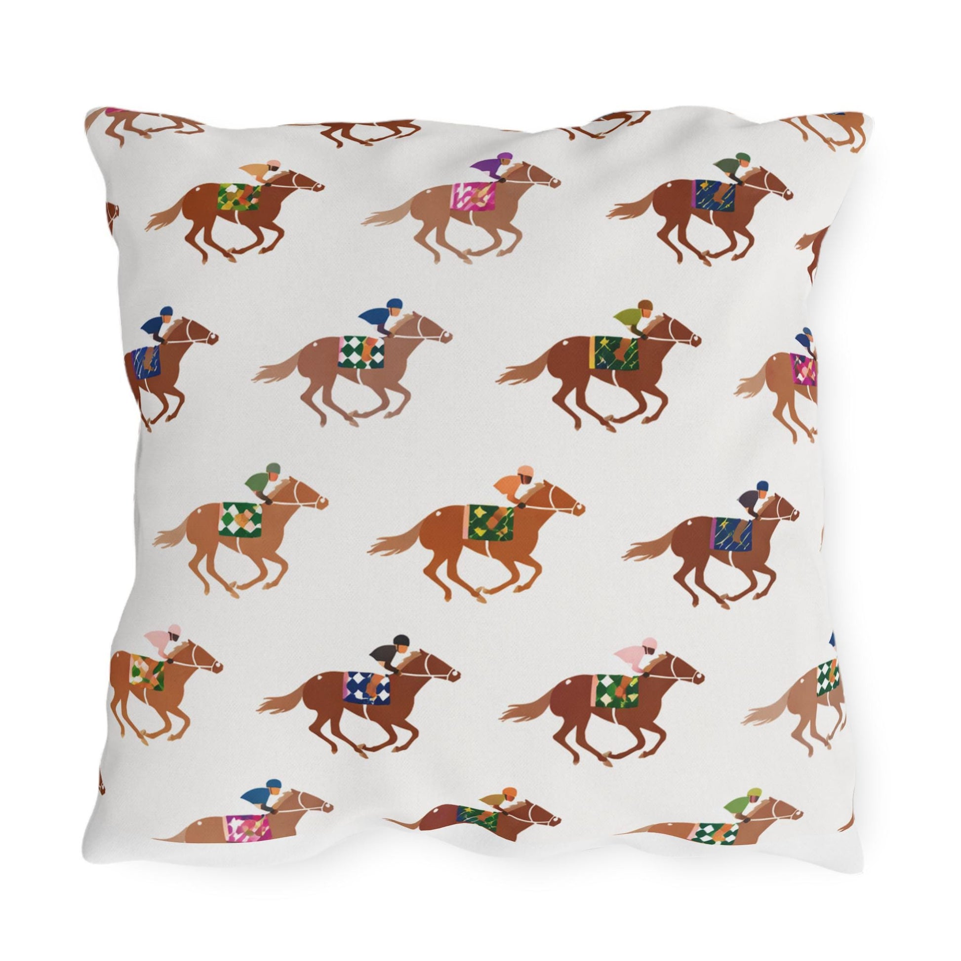 Preppy Horse Racing Jockey Print Outdoor Pillows | Equestrian Derby Lumbar Pillow