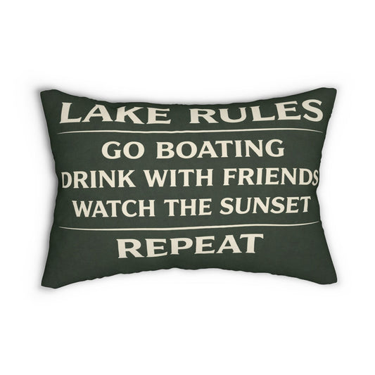 Lake Rules lumbar pillow | 14x20 lake house decor, cabin throw pillow