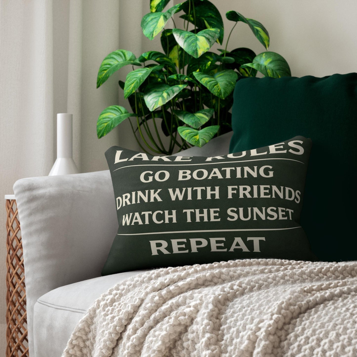 Lake Rules lumbar pillow | 14x20 lake house decor, cabin throw pillow