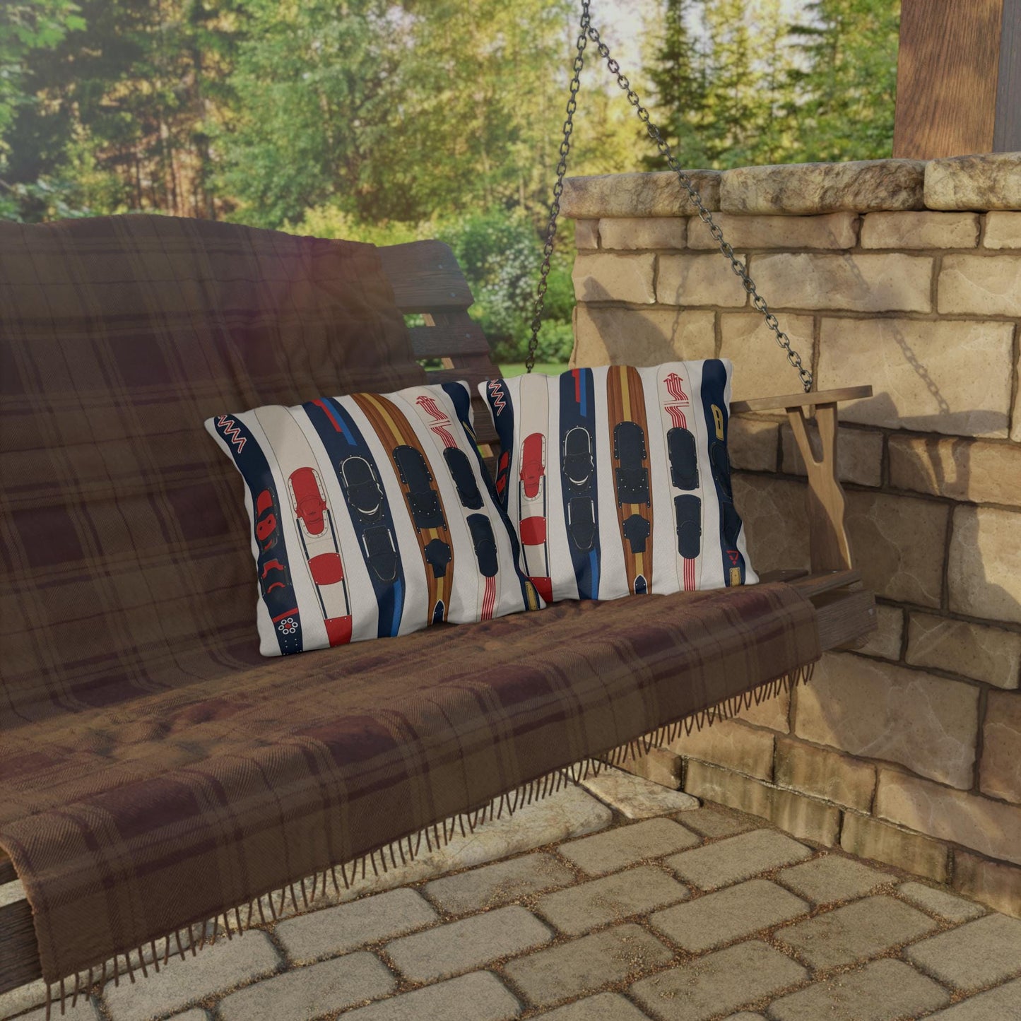 Water Skis Lake House Outdoor Pillow, Nautical Skiing Decor | Set of Pillows