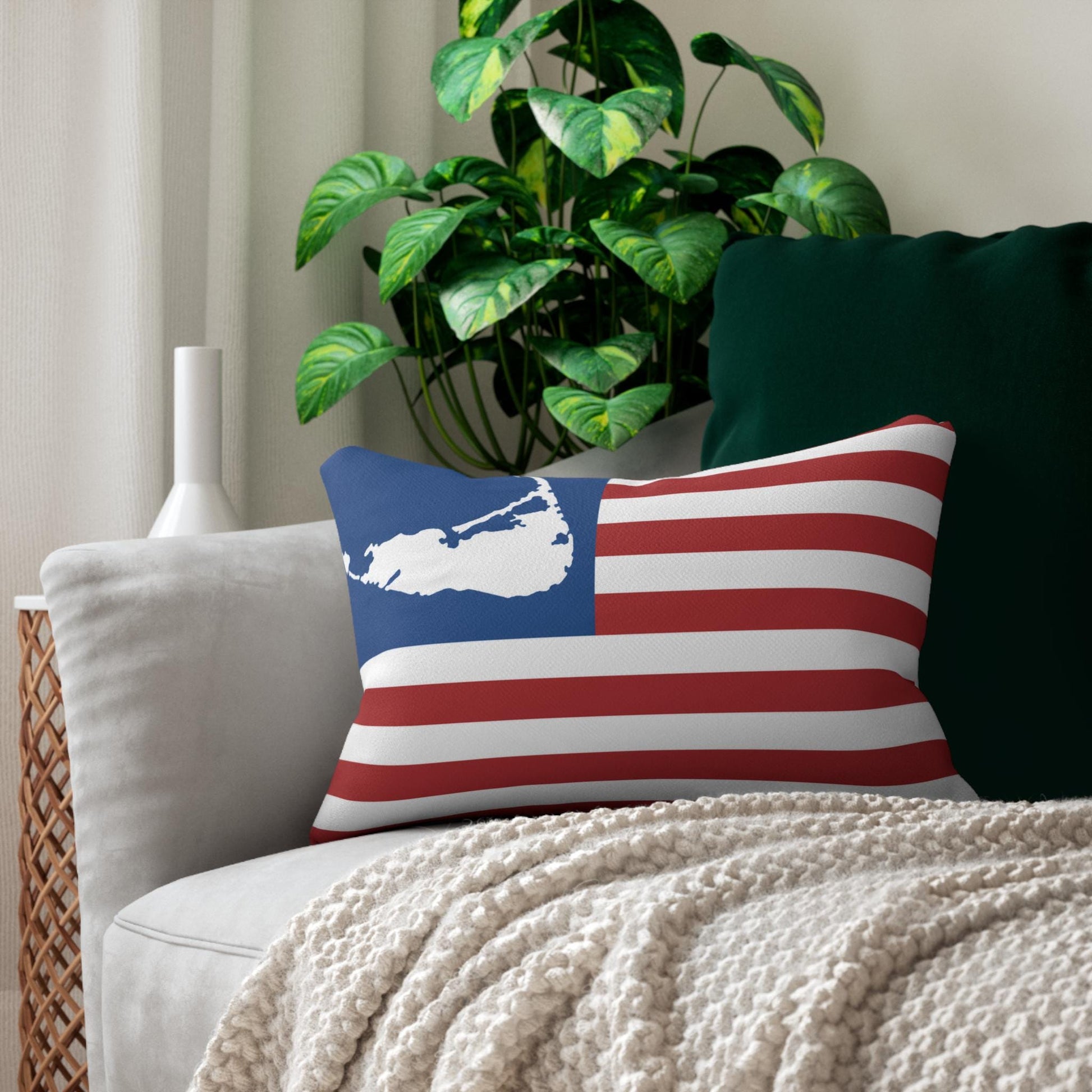 Nantucket USA Flag Lumbar Pillow 14x20, Nautical Coastal Home Decor