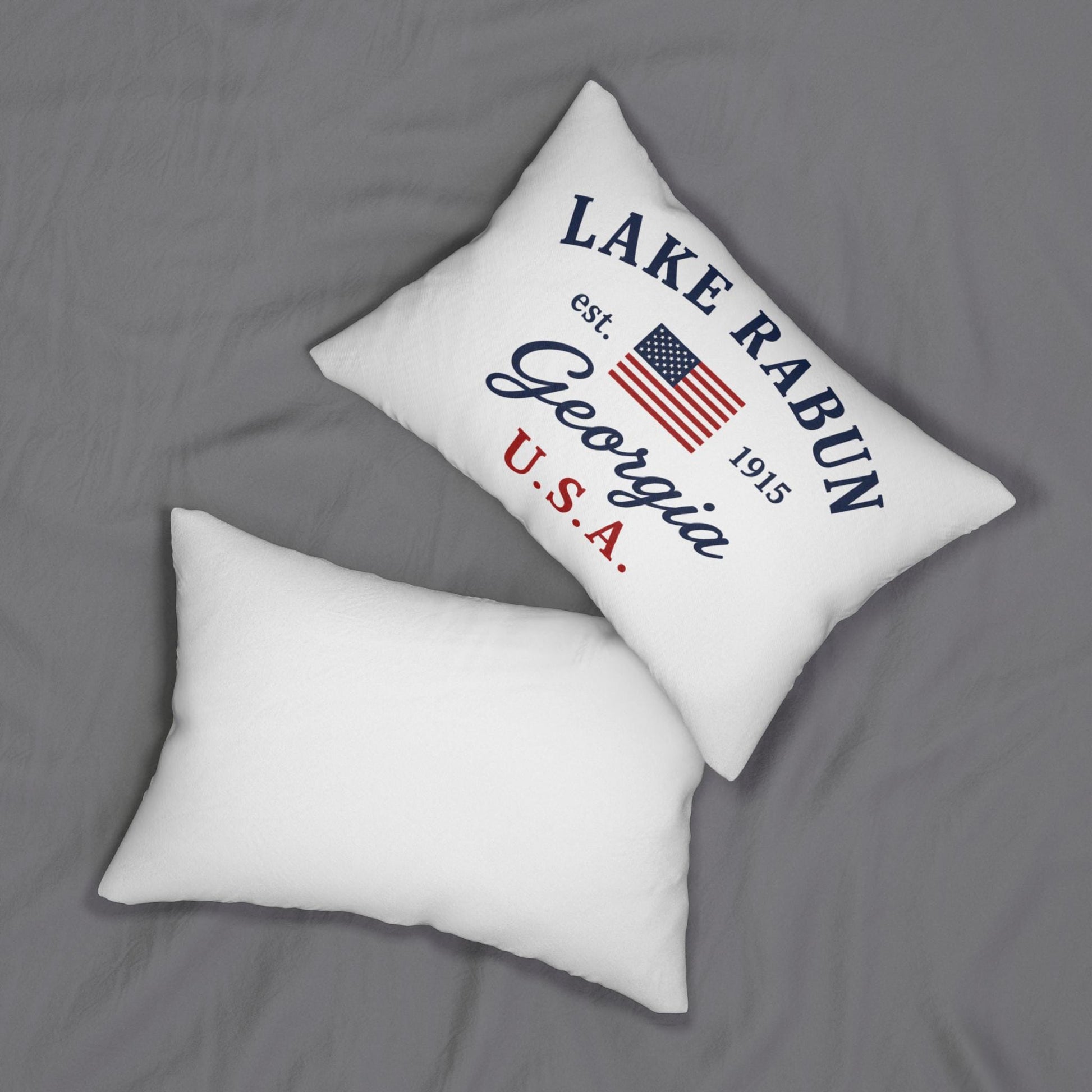 Lake Rabun Georgia Lumbar Pillow | Nautical USA Flag | Coastal Cottage Decor