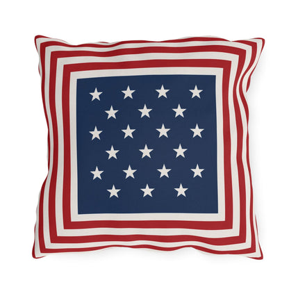 Patriotic Stars & Stripes Outdoor Pillows | Red White Blue Americana Coastal Decor
