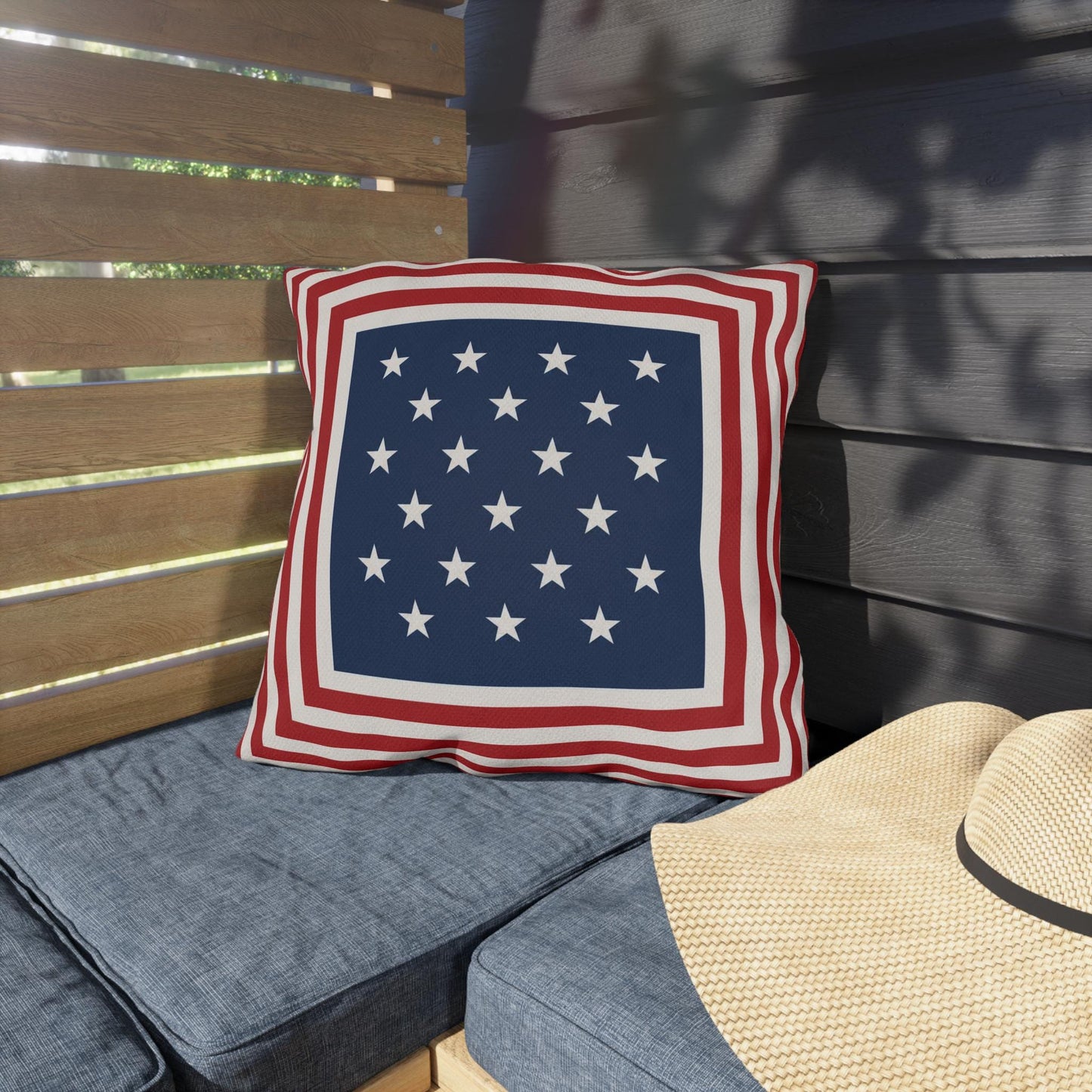 Patriotic Stars & Stripes Outdoor Pillows | Red White Blue Americana Coastal Decor
