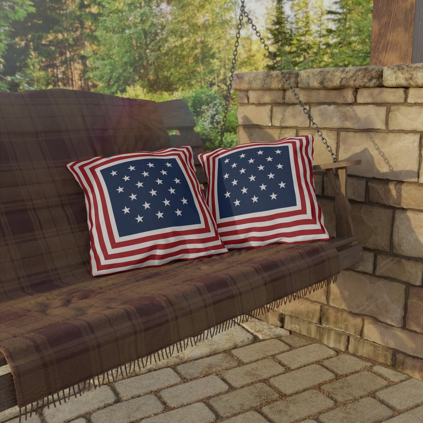 Patriotic Stars & Stripes Outdoor Pillows | Red White Blue Americana Coastal Decor