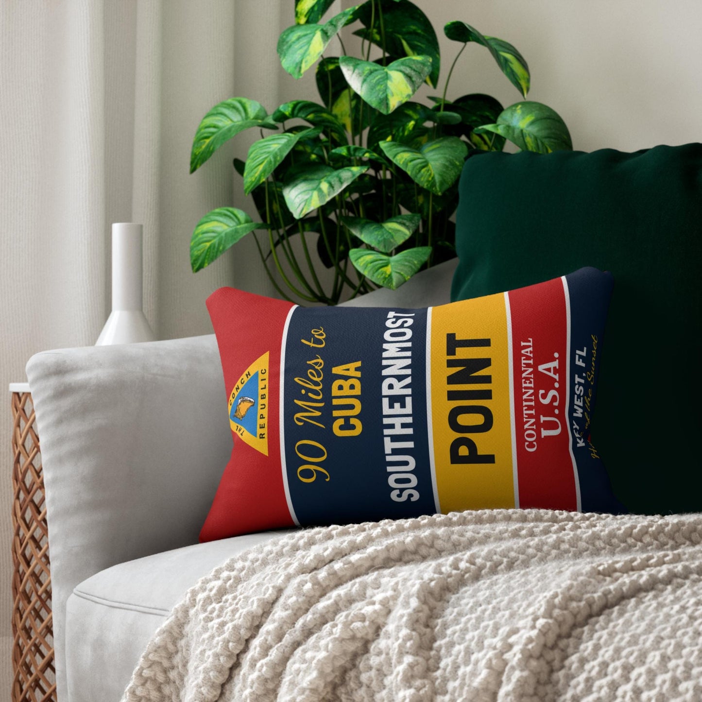 Key West Southernmost Point Lumbar Pillow | Coastal Conch Republic Tropical Decor