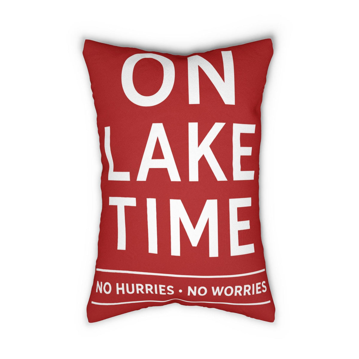 On Lake Time Lumbar Pillow | Red Nautical Lake House Decor