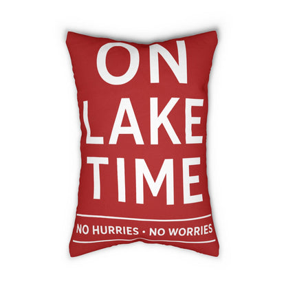 On Lake Time Lumbar Pillow | Red Nautical Lake House Decor