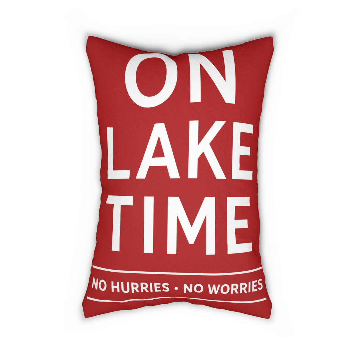On Lake Time Lumbar Pillow | Red Nautical Lake House Decor