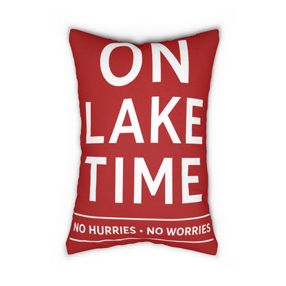 On Lake Time Lumbar Pillow | Red Nautical Lake House Decor