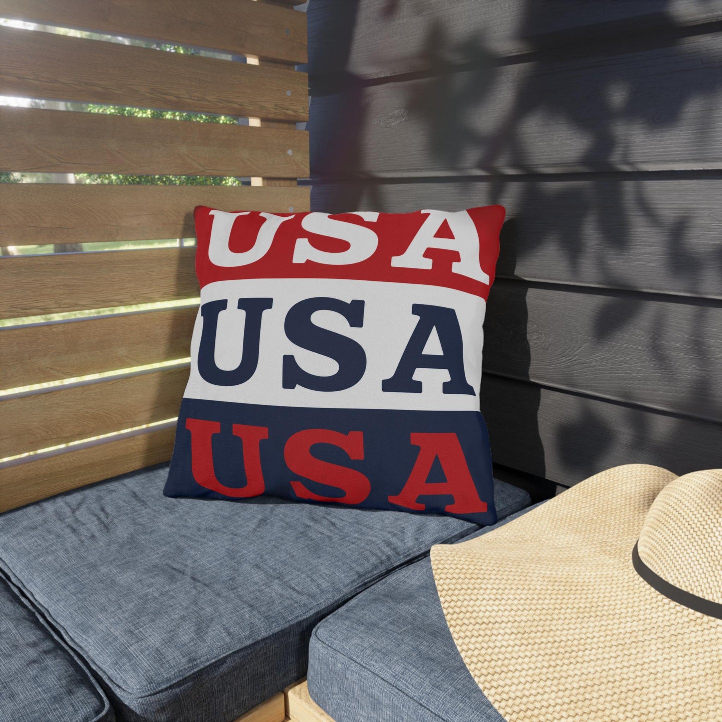 USA Patriotic Throw Pillow | Outdoor Pillows, Red White Blue Americana Accent
