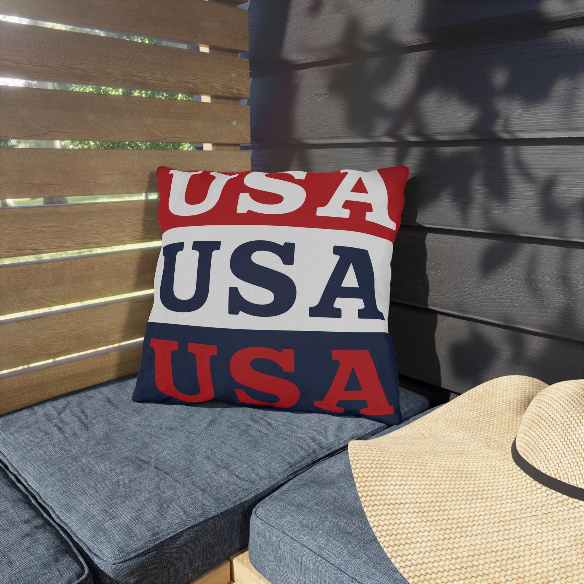 USA Patriotic Throw Pillow | Outdoor Pillows, Red White Blue Americana Accent