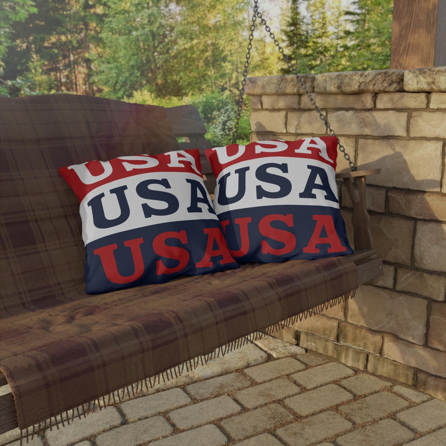 USA Patriotic Throw Pillow | Outdoor Pillows, Red White Blue Americana Accent