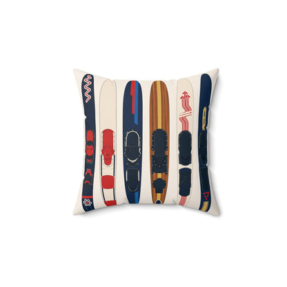 Retro Water Skis Pattern Pillow | Square Spun Polyester Pillow