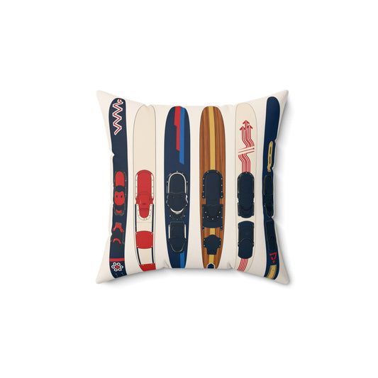 Retro Water Skis Pattern Pillow | Square Spun Polyester Pillow