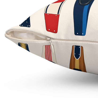 Retro Water Skis Pattern Pillow | Square Spun Polyester Pillow