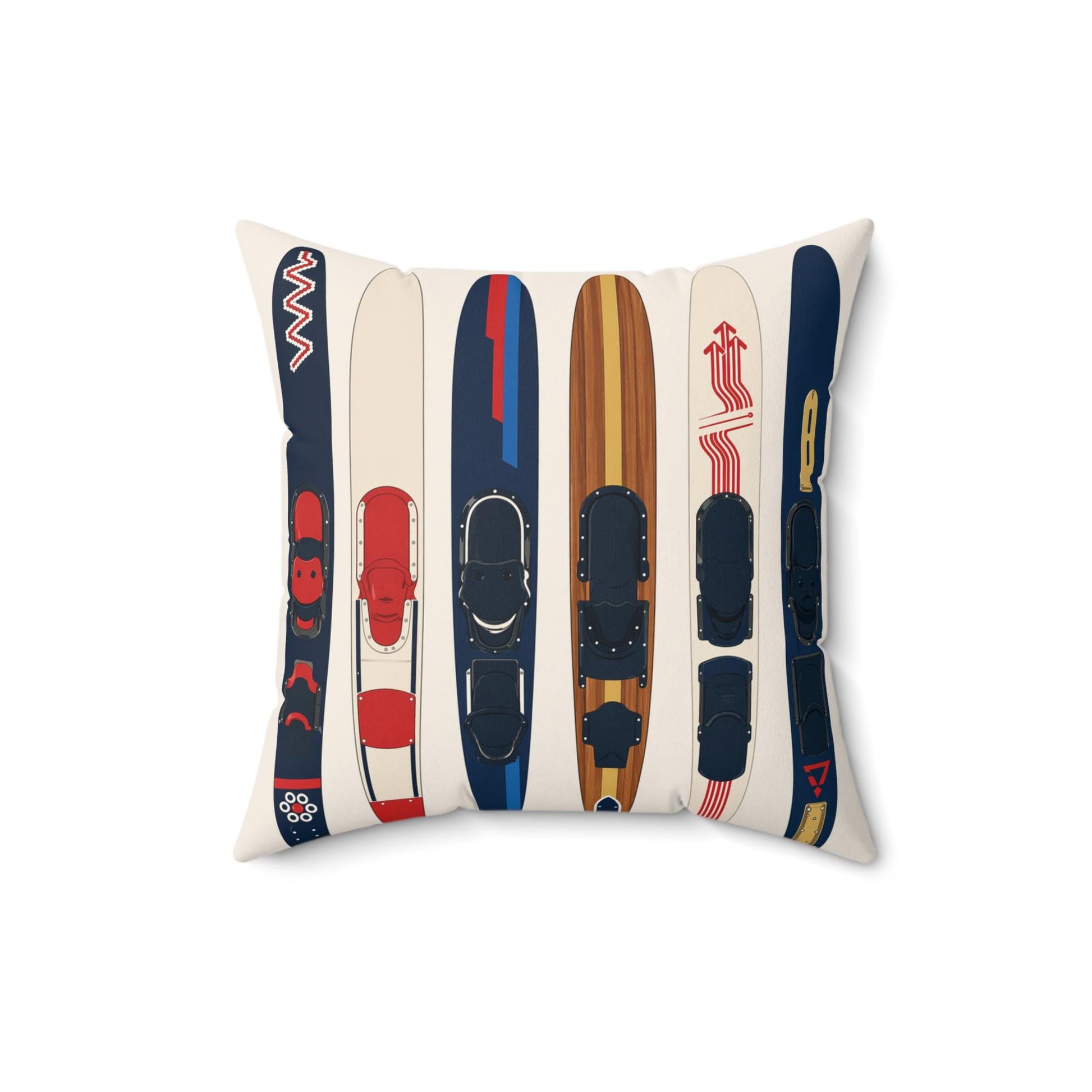 Retro Water Skis Pattern Pillow | Square Spun Polyester Pillow
