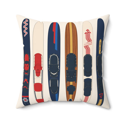 Retro Water Skis Pattern Pillow | Square Spun Polyester Pillow