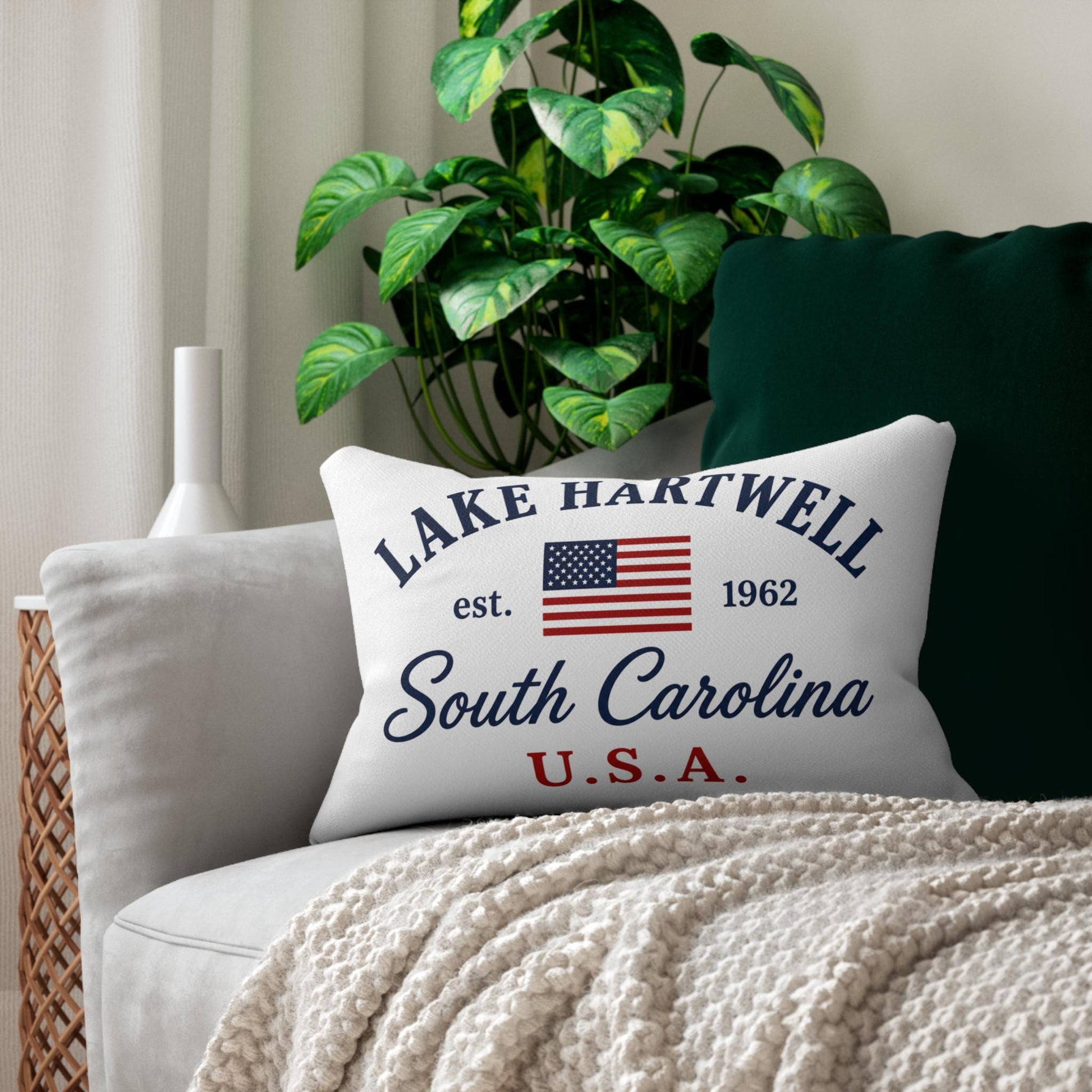 Lake Hartwell South Carolina Pillow 14x20 Lumbar | Nautical USA Flag Pillow
