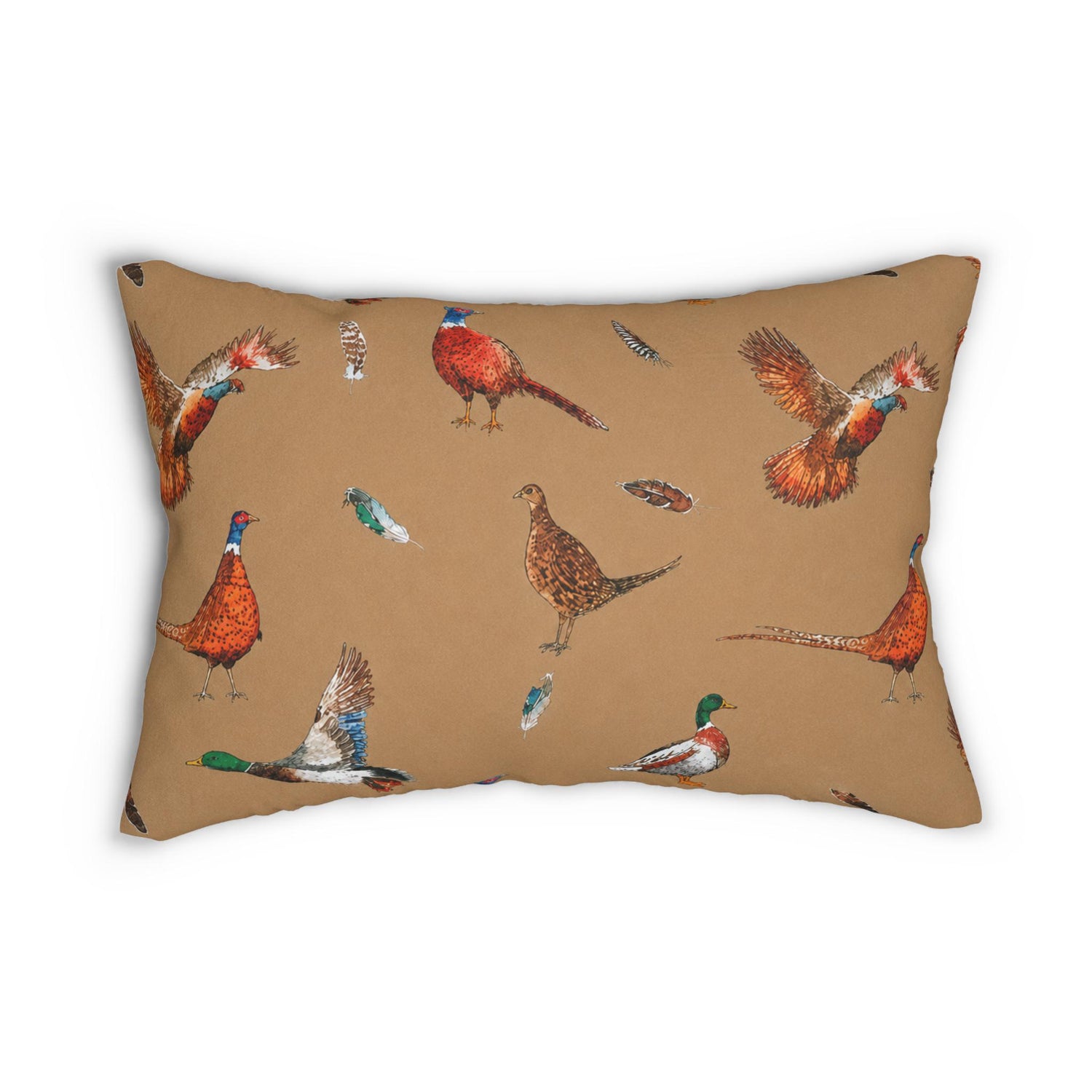 Pheasant & Duck Lumbar Pillow 14x20 | Hunting Lodge Throw Pillow | Rustic Cabin Decor