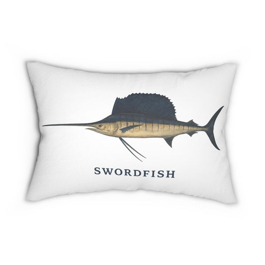 Swordfish Illustration Lumbar Pillow | 14x20 Coastal Fishing Decor