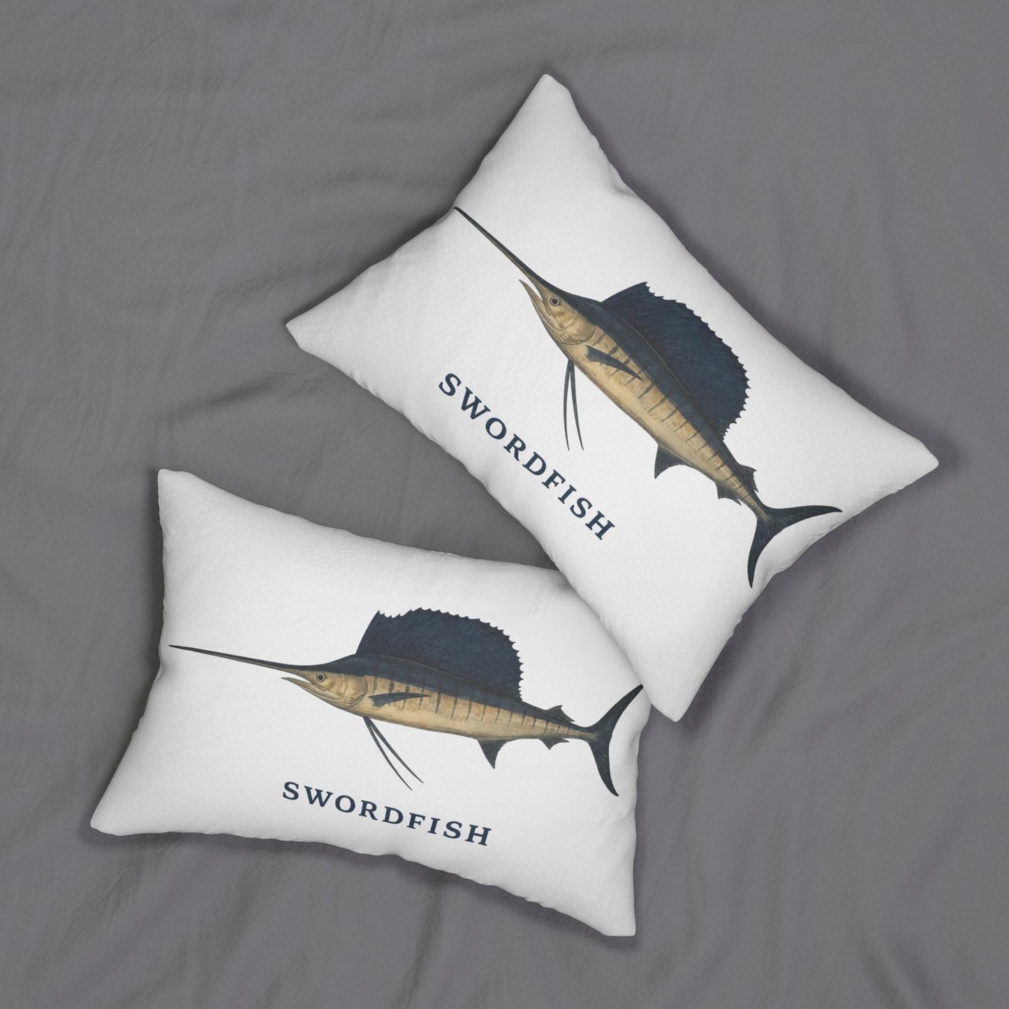 Swordfish Illustration Lumbar Pillow | 14x20 Coastal Fishing Decor