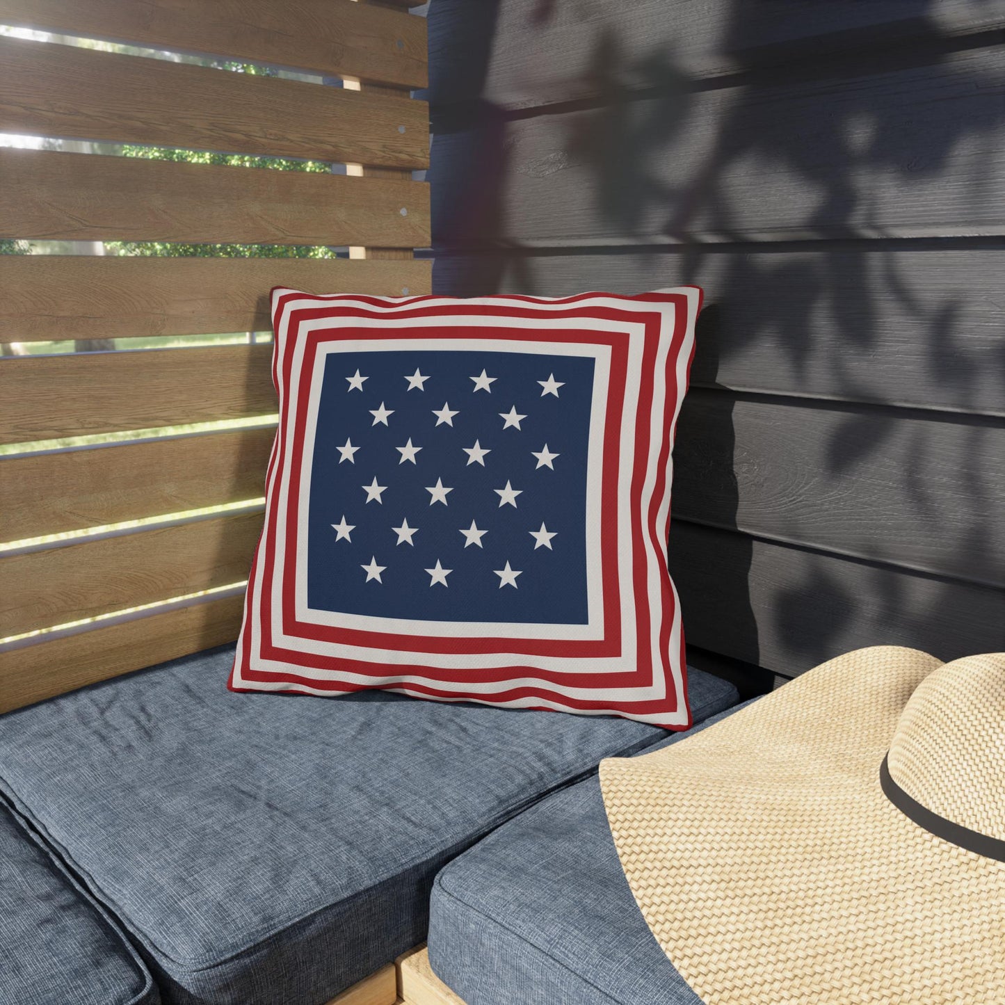 Patriotic Stars & Stripes Outdoor Pillows | Red White Blue Americana Coastal Decor