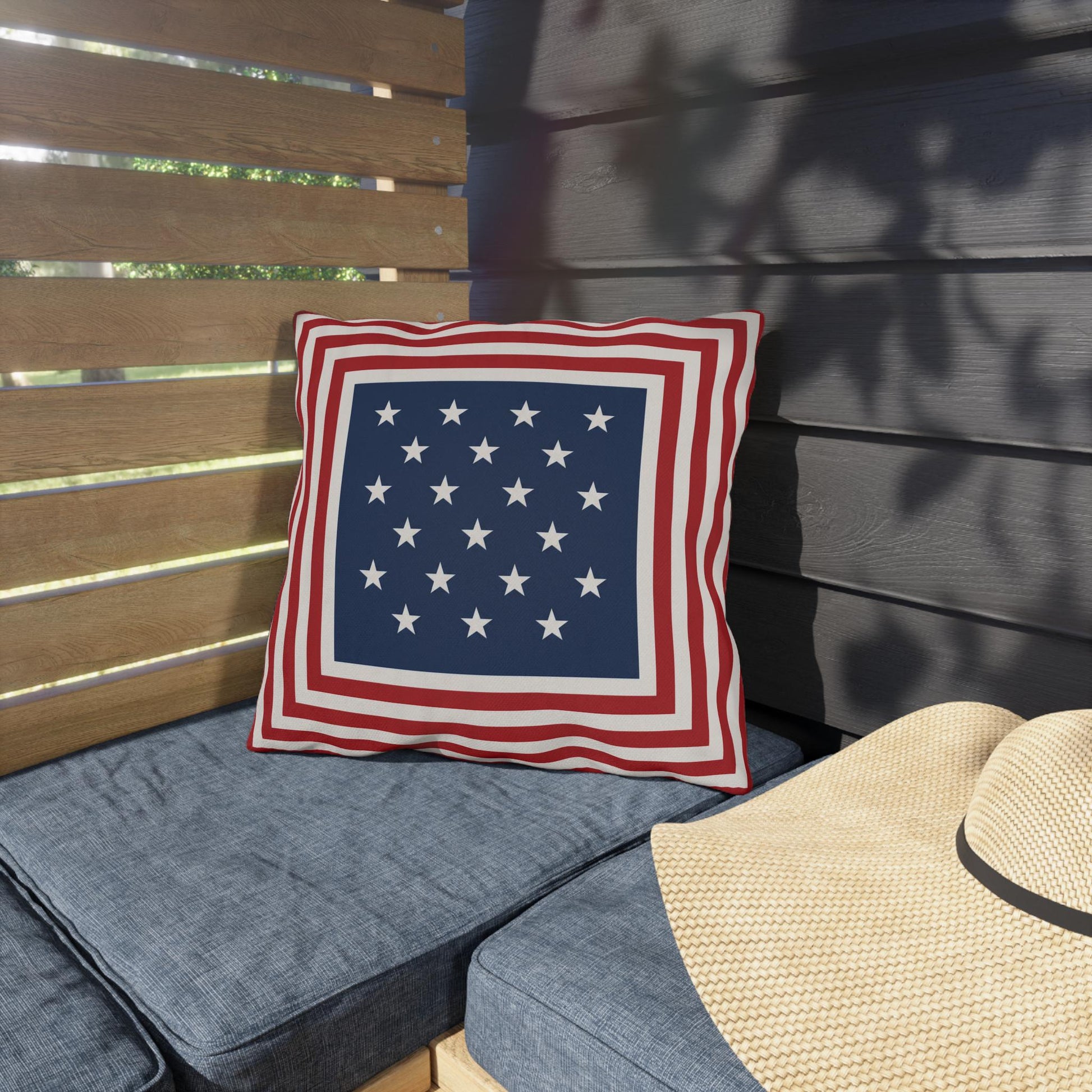 Patriotic Stars & Stripes Outdoor Pillows | Red White Blue Americana Coastal Decor