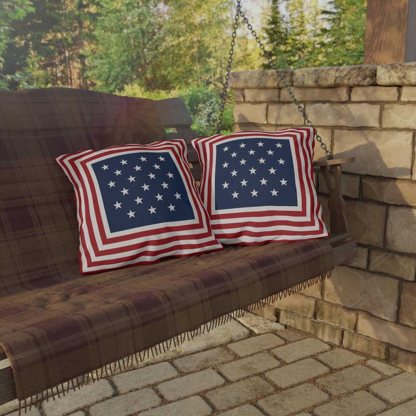 Patriotic Stars & Stripes Outdoor Pillows | Red White Blue Americana Coastal Decor