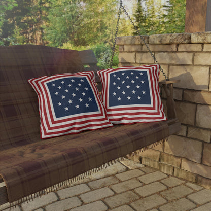 Patriotic Stars & Stripes Outdoor Pillows | Red White Blue Americana Coastal Decor