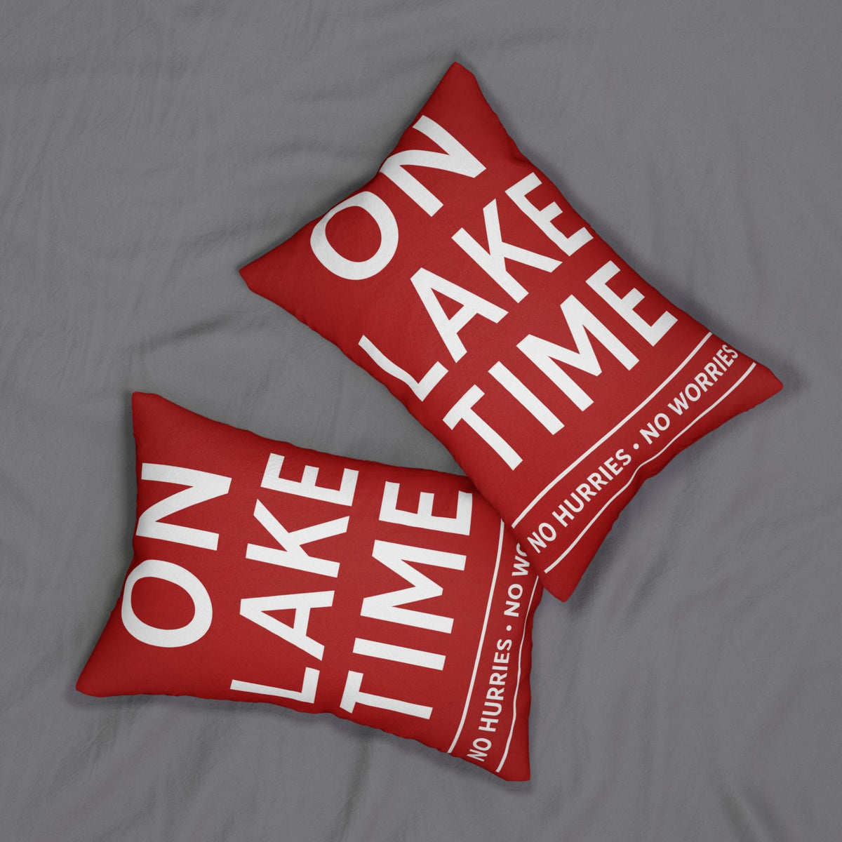 On Lake Time Lumbar Pillow | Red Nautical Lake House Decor