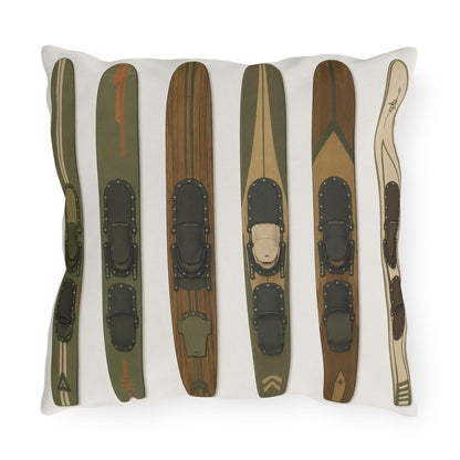 Muted Vintage Water Ski Design Outdoor Pillows | Lake Throw Pillow Decor