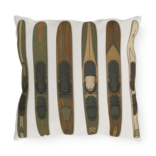 Muted Vintage Water Ski Design Outdoor Pillows | Lake Throw Pillow Decor