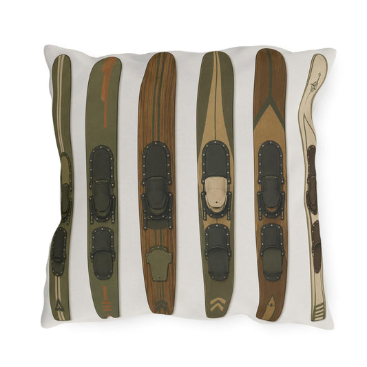 Muted Vintage Water Ski Design Outdoor Pillows | Lake Throw Pillow Decor