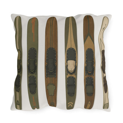 Muted Vintage Water Ski Design Outdoor Pillows | Lake Throw Pillow Decor